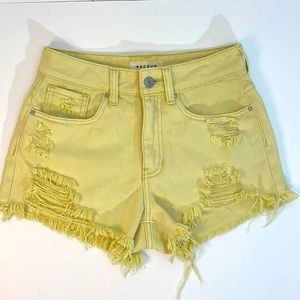 PACSUN 23 Lemon Drop Yellow Ripped Distressed HiRise Waist Denim Jean Mom Shorts